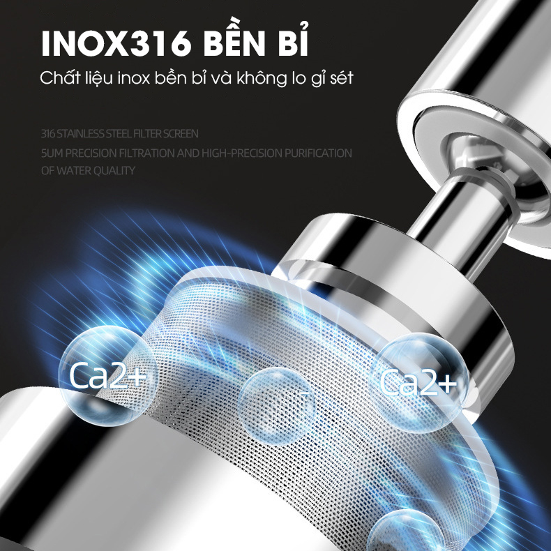 Đầu vòi lọc nước xoay 360 độ cho bồn rửa chén LV316 , lõi lọc bằng INOX 316 có lưới thép siêu mịn 2500 mắt lưới
