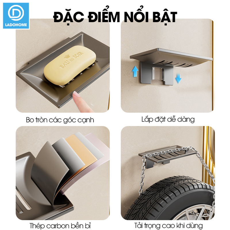 Khay đựng xà bông cục dán tường LD-1937 , khay đựng xà phòng có lỗ thoát nước thép carbon chống gỉ