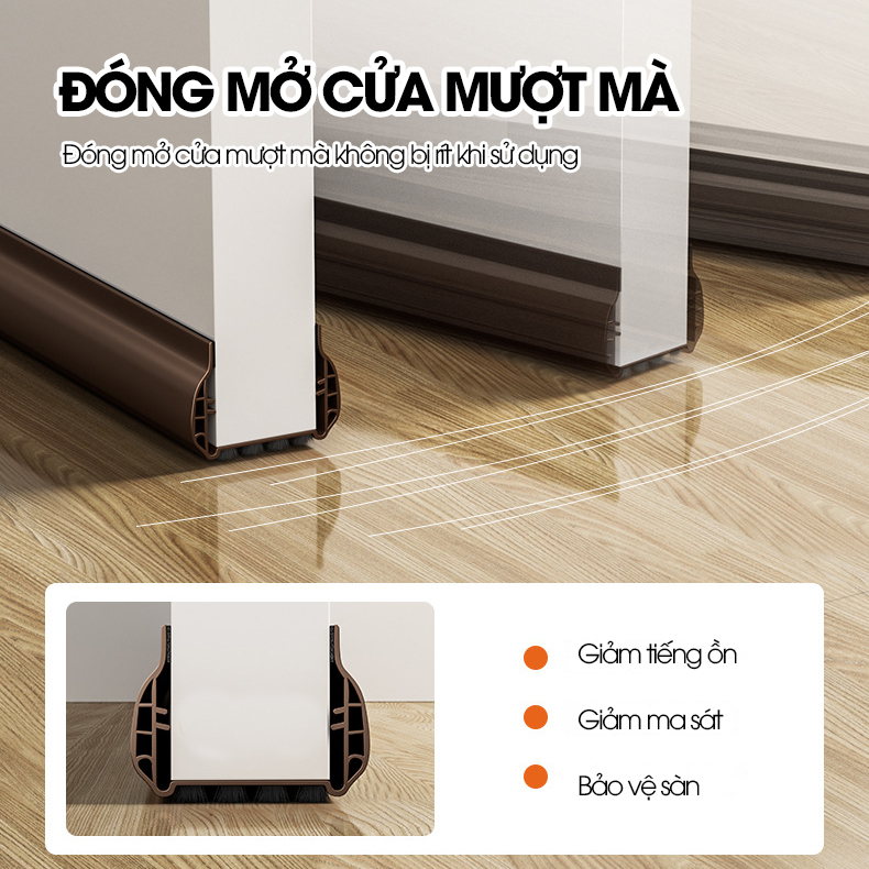 Thanh chèn chân cửa cải tiến với 2 lớp tăng khả năng cách âm và đáy lông đệm dể dàng đóng mở, ngăn côn trùng và gió bụi