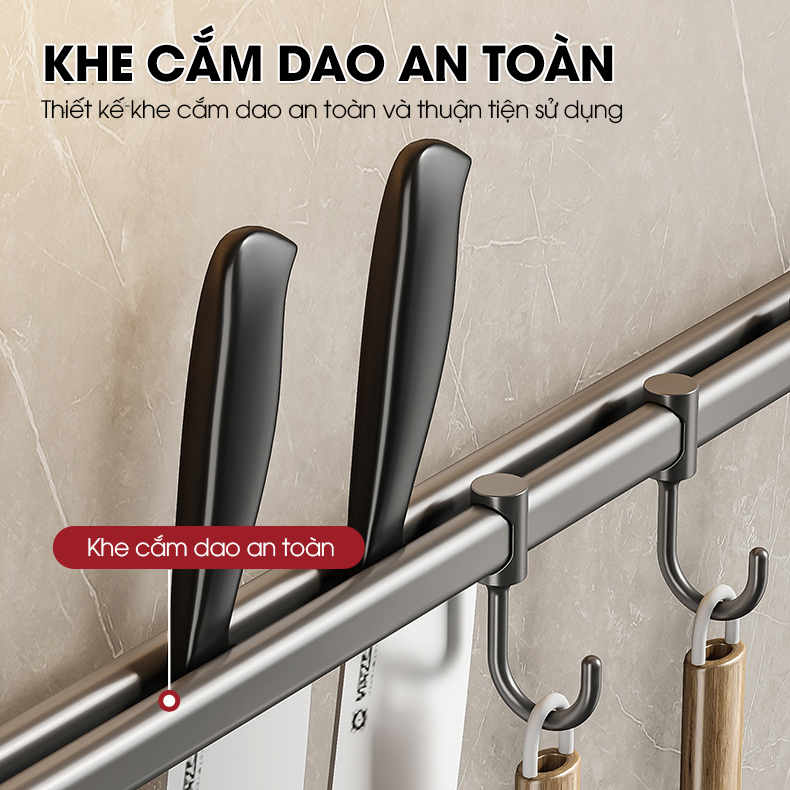 Móc treo nhà bếp đa năng có rảnh để dao và gác nắp nồi Nhôm Anod không rỉ RX08
