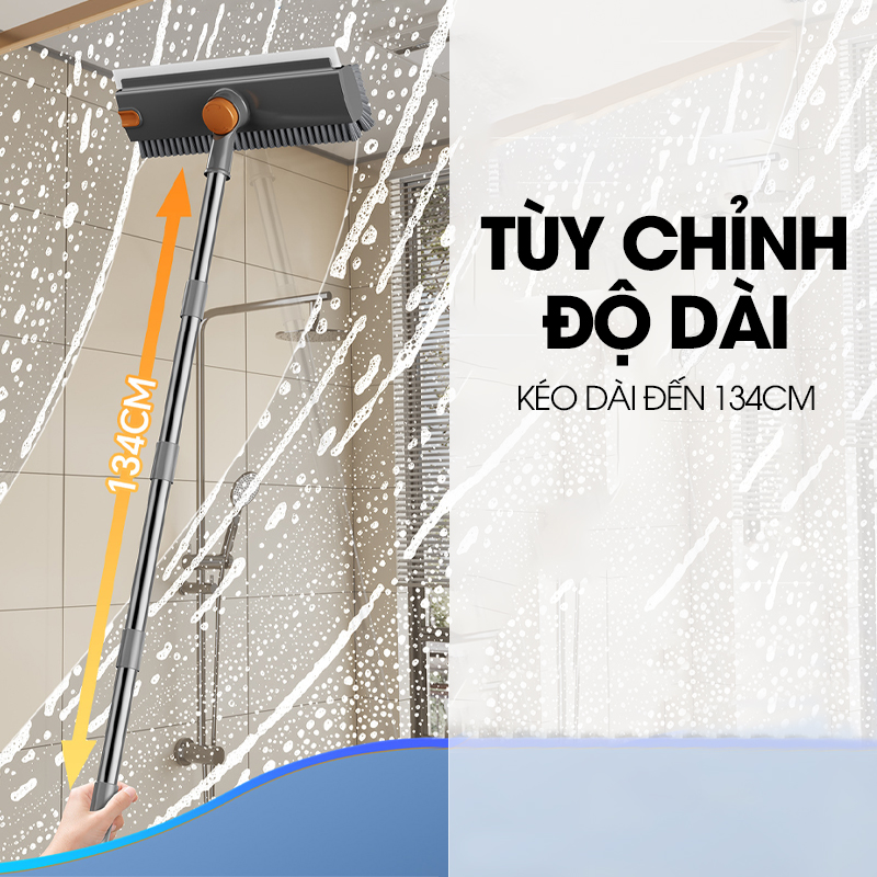 Cây chà sàn C16, chổi chà cọ sàn và gạt nước 2 trong 1, phiên bản nâng cấp với mặt bàn chải mở rộng chữ V chà mọi góc nghách