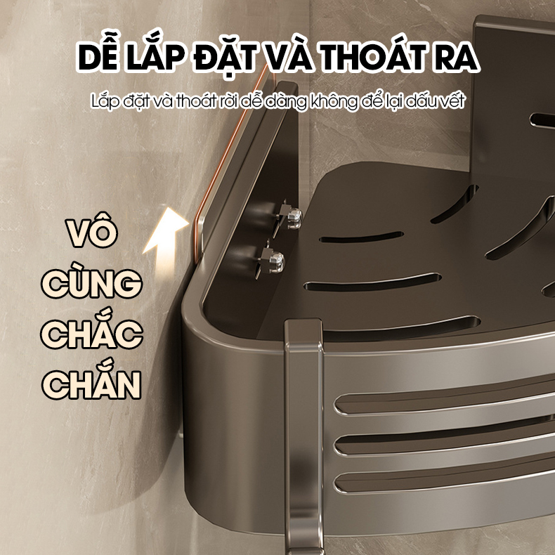 Kệ treo góc tường nhà tắm nhà bếp loại to miếng dán đôi LH-6636 Nhôm Anod không rỉ