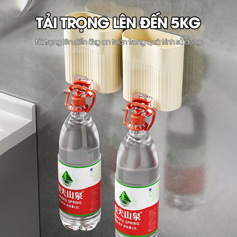 Giá để bàn chải và kem đánh răng kèm cốc súc miệng W8288 dán tường, nhựa PP nguyên sinh an toàn
