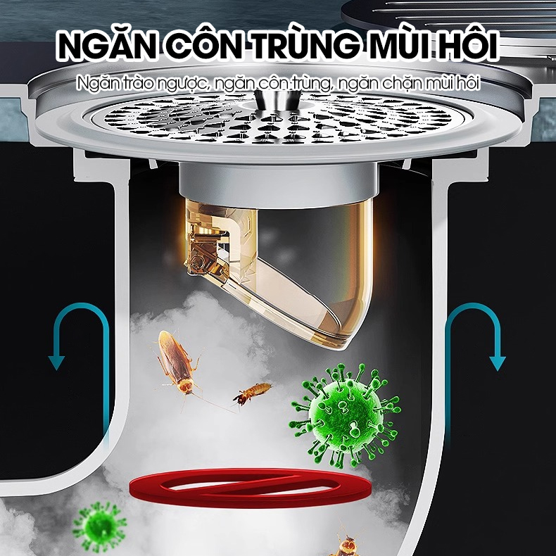 Nắp đậy cống thoát nước, thoát sàn một chiều ngăn mùi LD-2505 , chất liệu thép không rỉ + nhựa ABS