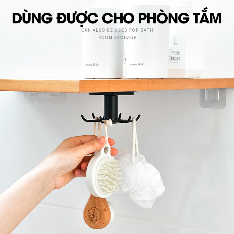 Móc xoay treo muỗng thìa nhà bếp, móc treo bếp, móc dán tường D1848