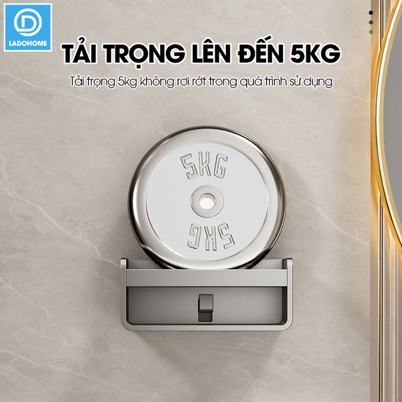 Khay đựng xà phòng LH-1946 có ngăn để bàn chải loại cốc hút chân không gắn tường dễ lắp đặt, nhôm anod không gỉ