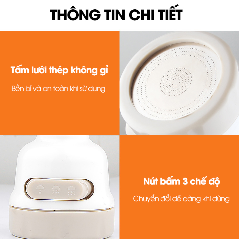 Đầu vòi cổ dài tăng áp 3 cấp độ gắng vòi rửa chén, dễ dàng xoay đến mọi ngóc ngách của bồn rửa