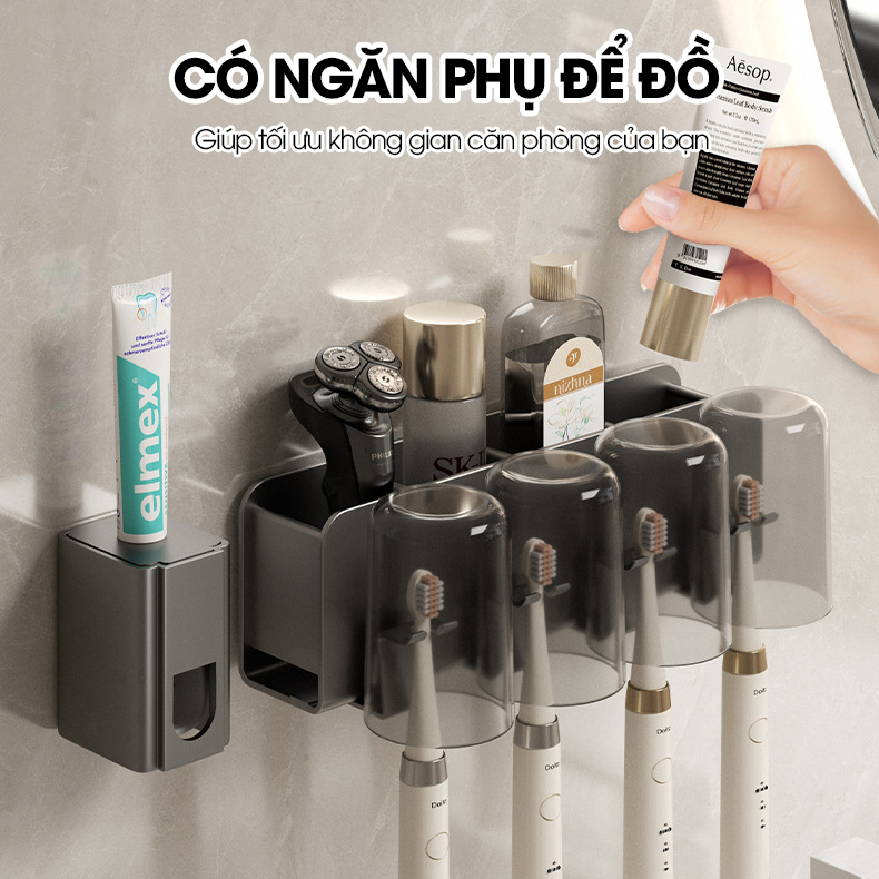 Kệ treo bàn chải và kem đánh răng có kèm cốc và dụng cụ nhã kem tự động LH-5478C