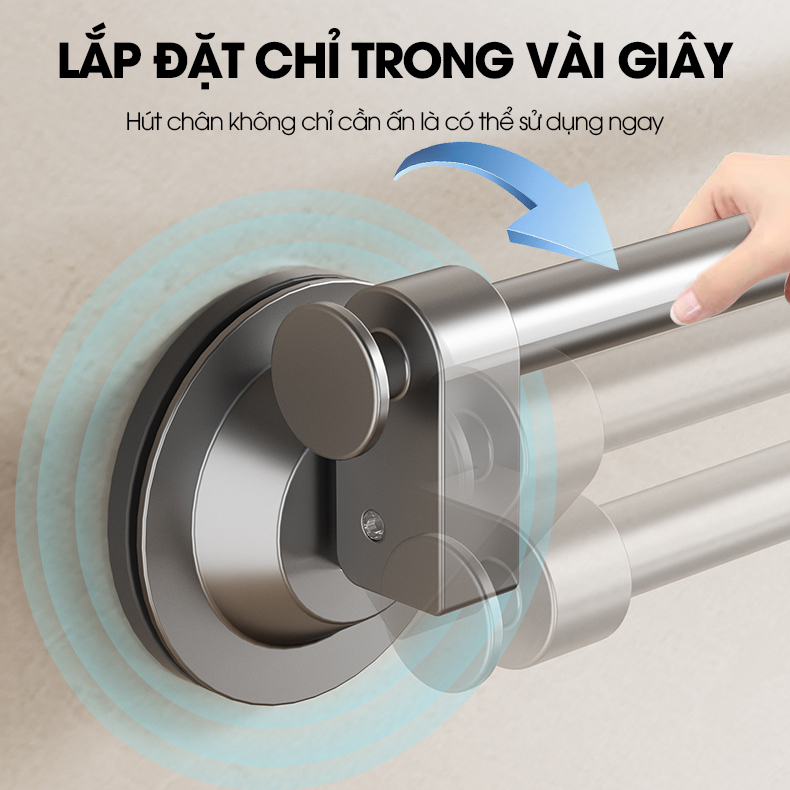 Giá treo khăn nhà tắm, thanh gác dép hút chân không LD-5248, nhôm anod không rỉ, không cần khoan đục, dễ dàng lắp đặt