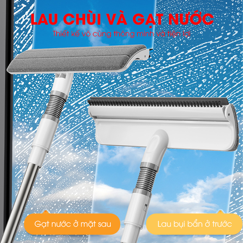 Cây lâu kính C10, lau cửa sổ kính kết hợp gạt nước và chà bùi bẩn + Tặng kèm 2 miếng lau thay thế