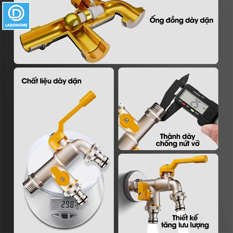 Vòi nước xả lưu lượng lớn cao cấp LD-9101, vòi xả hồ, vòi cho máy giặt, vòi nước ngoài trời sân vườn lõi to (Ren 21)