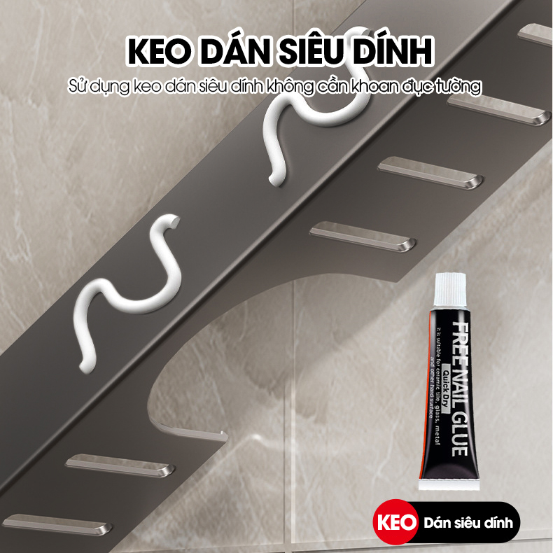 Kệ lắp bồn rửa mặt nhà tắm, giá để đồ trước gương LH-5588 Nhôm Anod không rỉ + tăng kèm keo dán + tắt kê ốc vít