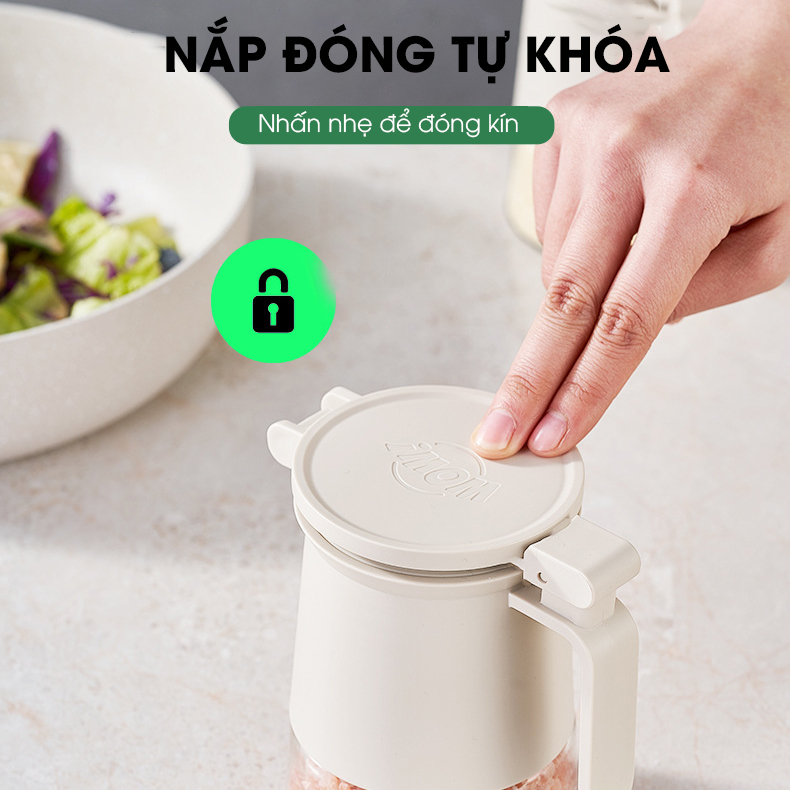 Hủ đựng gia vị cao cấp 350ml TLG-045 nắp bật có ron su dày đậy kín tuyệt đối, viên hút ẩm giữ cho gia vị khô ráo