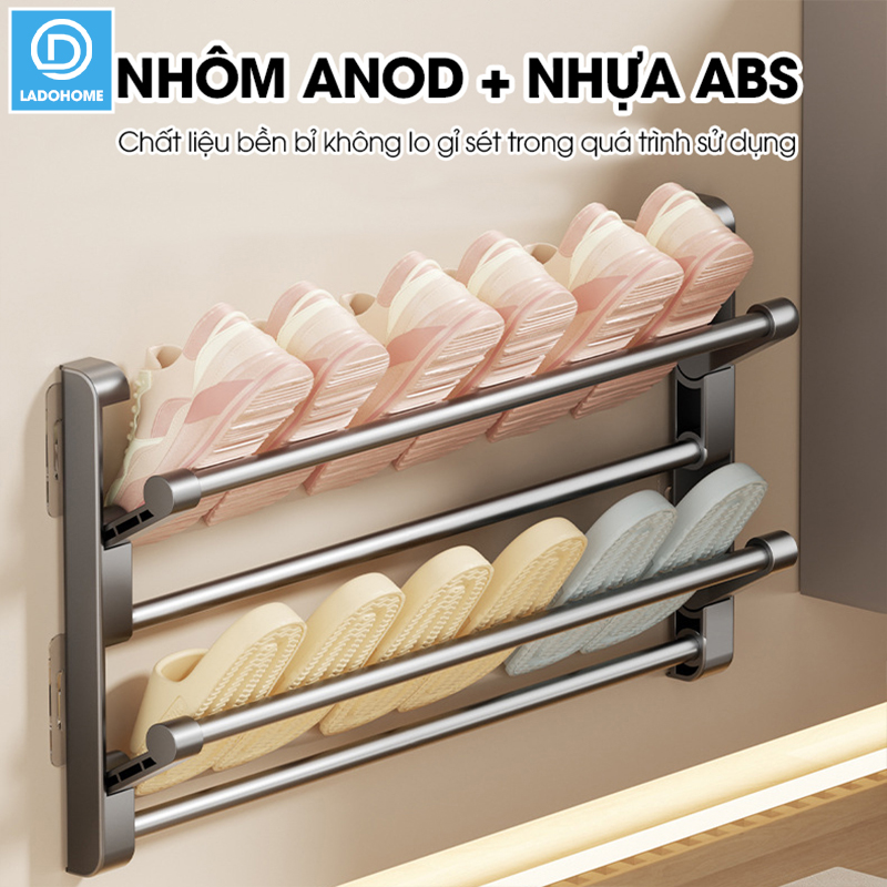 Kệ để giày dép treo tường 2 tầng LD-5233 nhôm anod không rỉ + tặng kèm miếng dán, tắt kê và vít