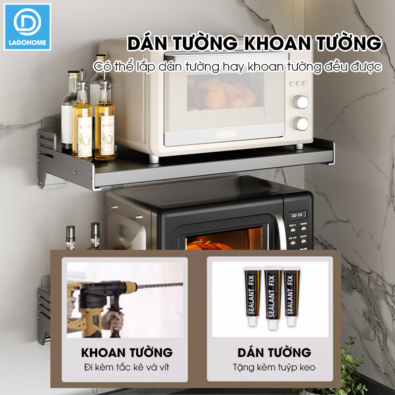 Kệ lò vi sóng, kệ gia vị kệ nhà bếp treo tường SQ-6188 thép carbon không rỉ
