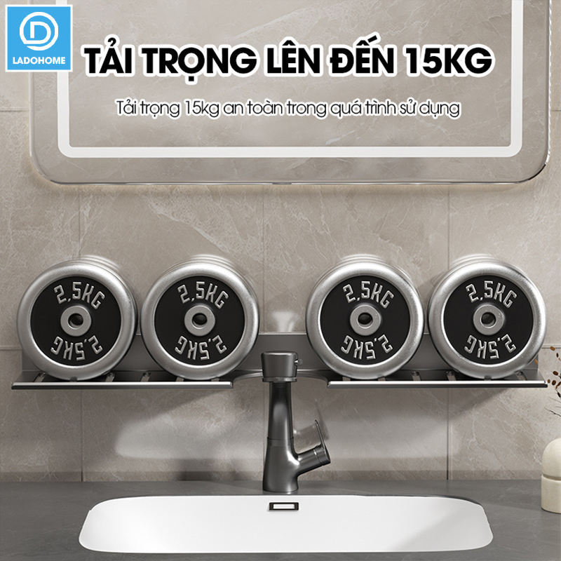 Kệ lắp bồn rửa mặt nhà tắm, giá để đồ trước gương LH-5588 Nhôm Anod không rỉ + tăng kèm keo dán + tắt kê ốc vít