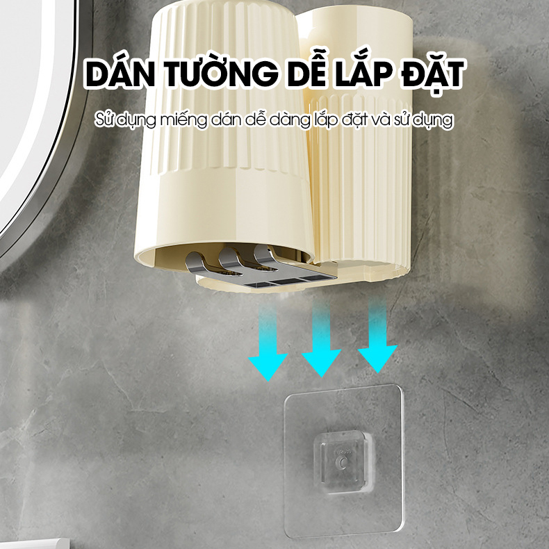 Giá để bàn chải và kem đánh răng kèm cốc súc miệng W8288 dán tường, nhựa PP nguyên sinh an toàn