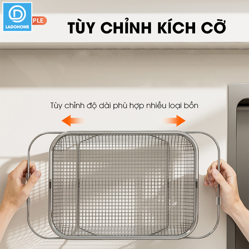 Rổ Inox treo bồn rửa chén, khay úp chén, khay rửa rau có thể điều chỉnh kích thước LD-2448