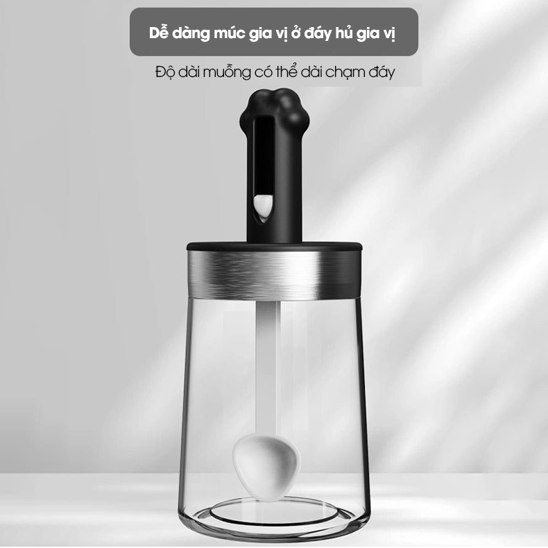 Hủ gia vị thủy tinh 350ml có thể điều chỉnh độ dài của muỗng TLG042-1