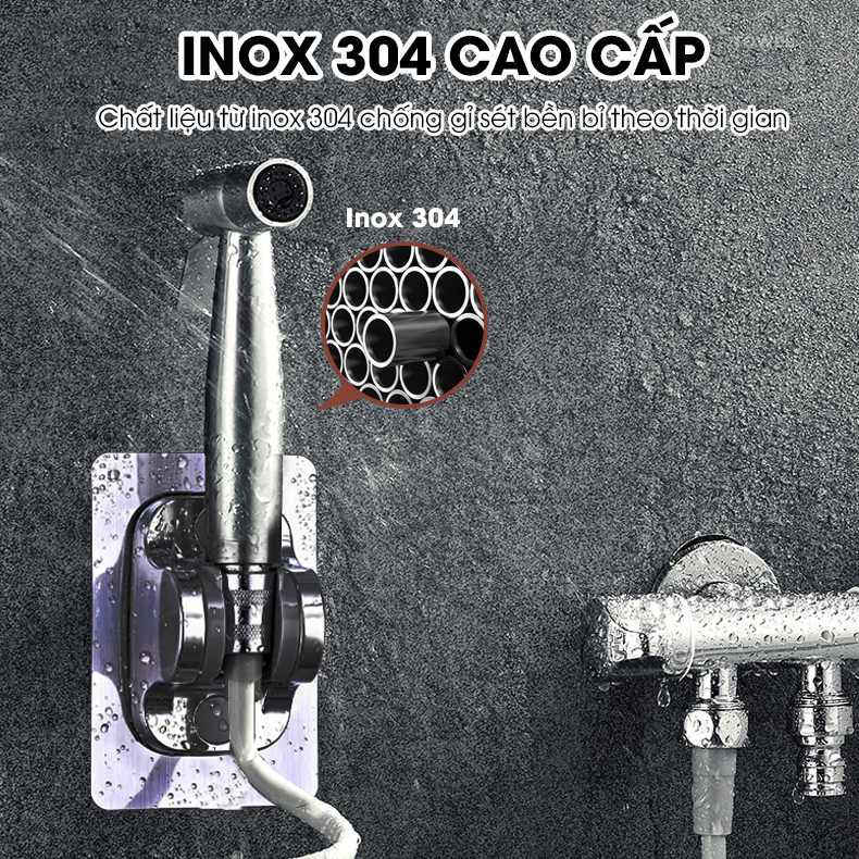 Vòi xịt toilet, vòi xịt vệ sinh phòng tắm cao cấp INOX304 LH-9423 + tặng kèm giá đỡ, ống dây lò xo 3 mét chất lượng cao