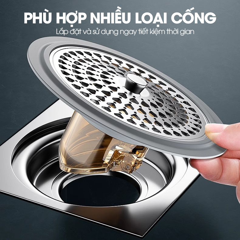 Nắp đậy cống thoát nước, thoát sàn một chiều ngăn mùi LD-2505 , chất liệu thép không rỉ + nhựa ABS