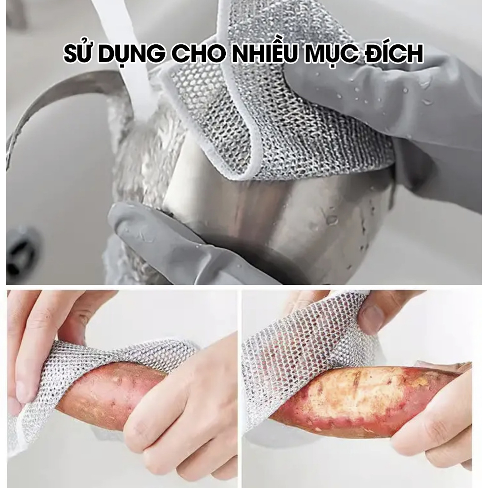 Khăn rửa chén bát dây thép, giẻ lau dây thép vệ sinh nhà bếp siêu sạch
