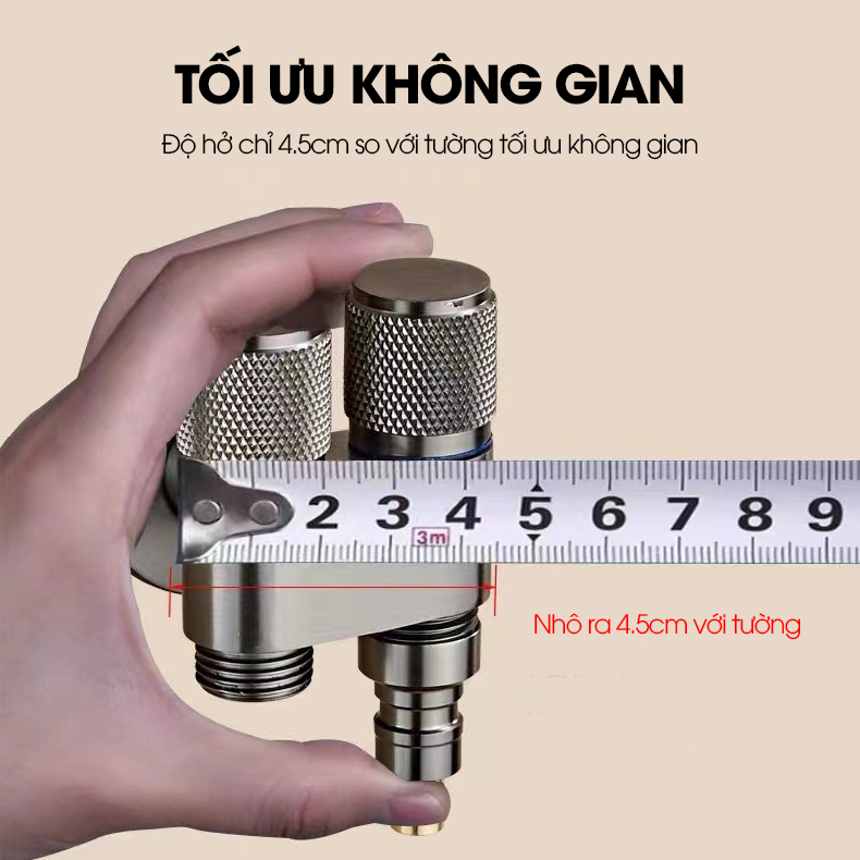 Van chia nước đầu nguồn 2 đầu ra có khóa độc lập LD-9105, inox 304 mạ điện cao cấp bóng đẹp không rỉ