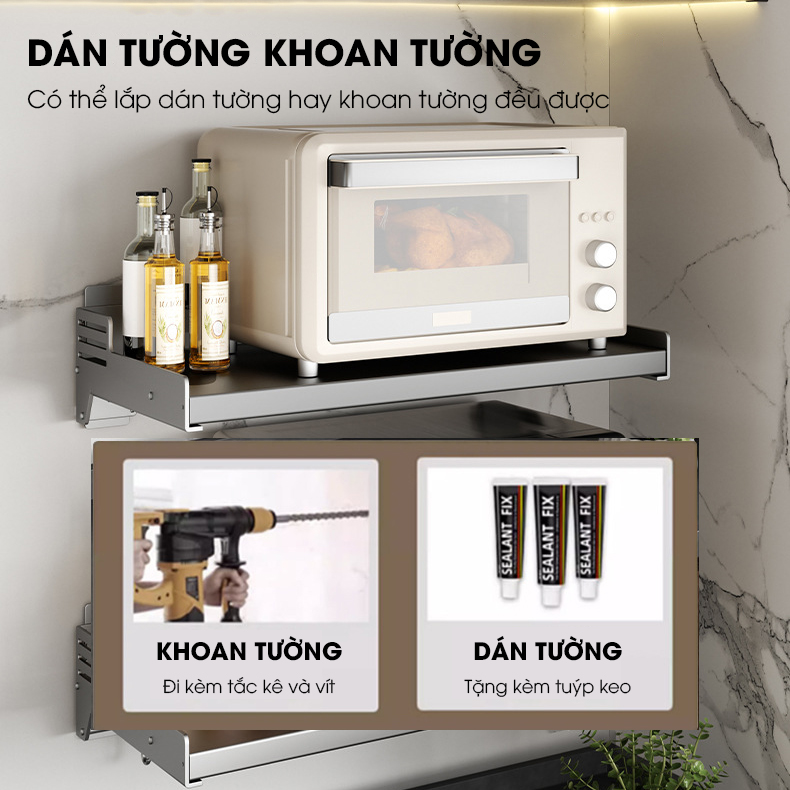 Kệ lò vi sóng, kệ gia vị kệ nhà bếp treo tường SQ-6188 thép carbon không rỉ
