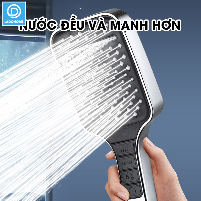 Vòi sen tăng áp bản to hiện đại 7 chế độ LD-9011, lưu lượng nước lớn và chế độ nút bấm dễ sử dụng