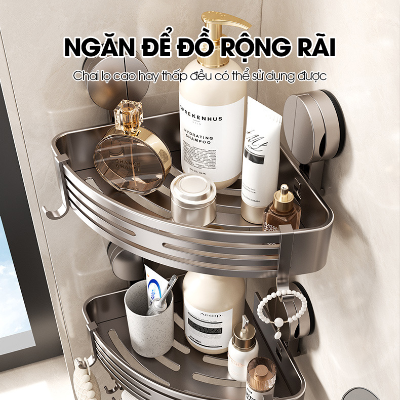Kệ treo tường nhà tắm nhà bếp cốc hút chân không LD-6717 / LD-6719, nhôm anod không rỉ, không cần khoan đục