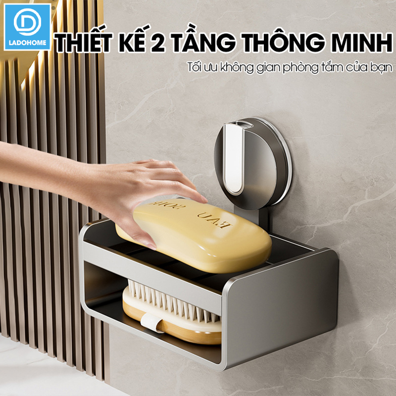 Khay đựng xà phòng LH-1946 có ngăn để bàn chải loại cốc hút chân không gắn tường dễ lắp đặt, nhôm anod không gỉ