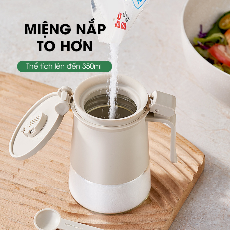 Hủ đựng gia vị cao cấp 350ml TLG-045 nắp bật có ron su dày đậy kín tuyệt đối, viên hút ẩm giữ cho gia vị khô ráo