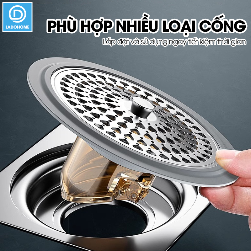 Nắp đậy cống thoát nước, thoát sàn một chiều ngăn mùi LD-2505 , chất liệu thép không rỉ + nhựa ABS