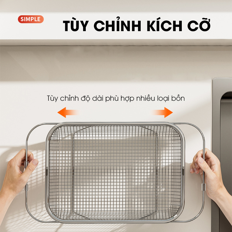 Rổ Inox treo bồn rửa chén, khay úp chén, khay rửa rau có thể điều chỉnh kích thước LD-2448