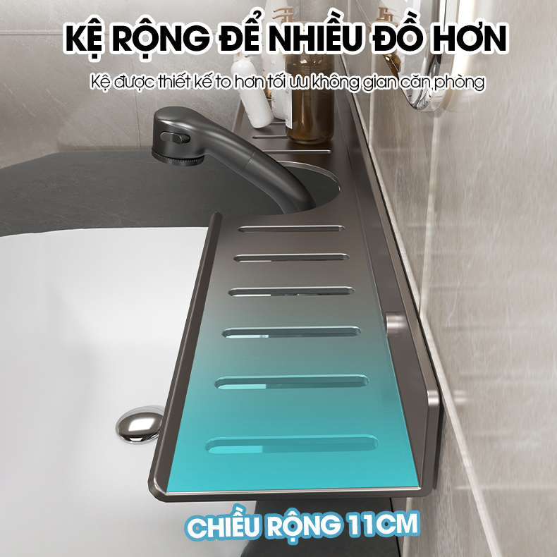 Kệ lắp bồn rửa mặt nhà tắm, giá để đồ trước gương LH-5588 Nhôm Anod không rỉ + tăng kèm keo dán + tắt kê ốc vít
