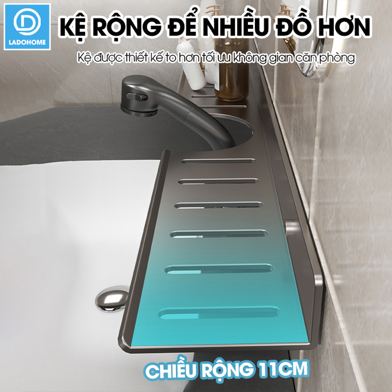 Kệ lắp bồn rửa mặt nhà tắm, giá để đồ trước gương LH-5588 Nhôm Anod không rỉ + tăng kèm keo dán + tắt kê ốc vít