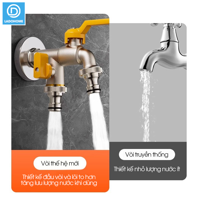 Vòi nước xả lưu lượng lớn cao cấp LD-9101, vòi xả hồ, vòi cho máy giặt, vòi nước ngoài trời sân vườn lõi to (Ren 21)