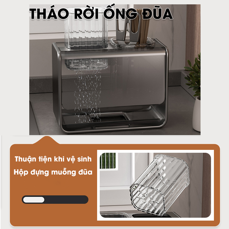 Kệ muỗng đũa, ống đựng muỗng đũa để bàn hoặc treo tường LH-6325 thép carbon chống rỉ