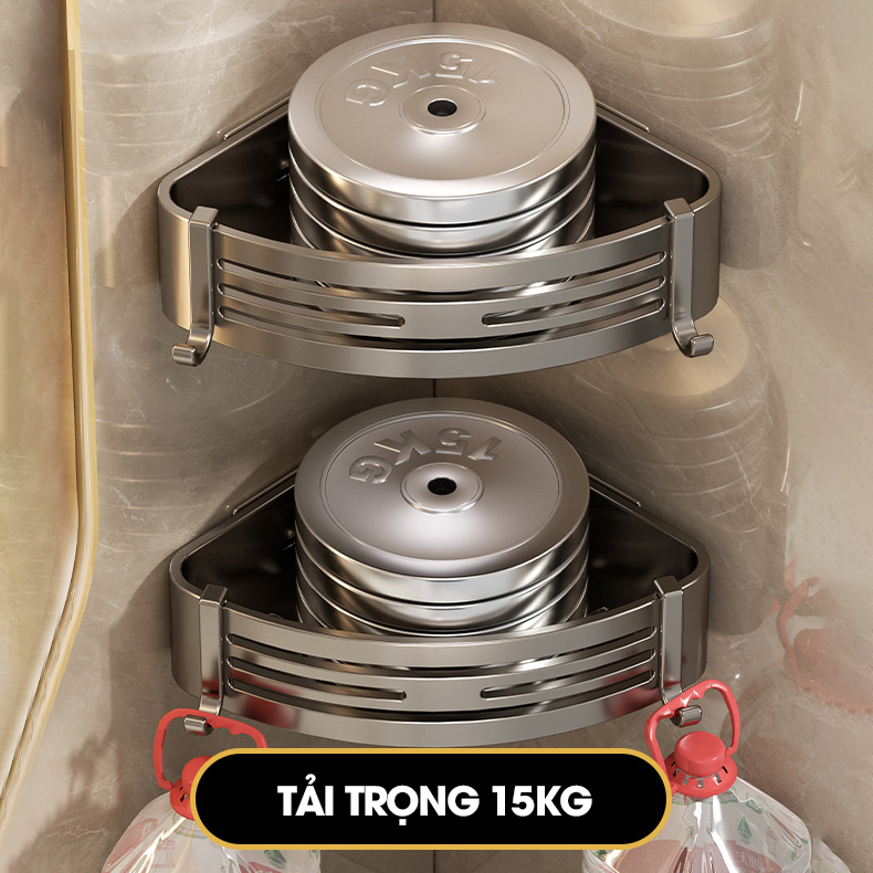 Kệ treo góc tường nhà tắm nhà bếp loại to miếng dán đôi LH-6636 Nhôm Anod không rỉ