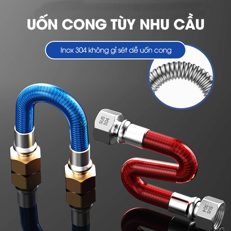 Ống dẫn nước nóng lạnh, ống nối cho bồn lavabo, bồn vệ sinh, máy giặt, máy nóng lạnh, inox 304 uốn cong tùy ý