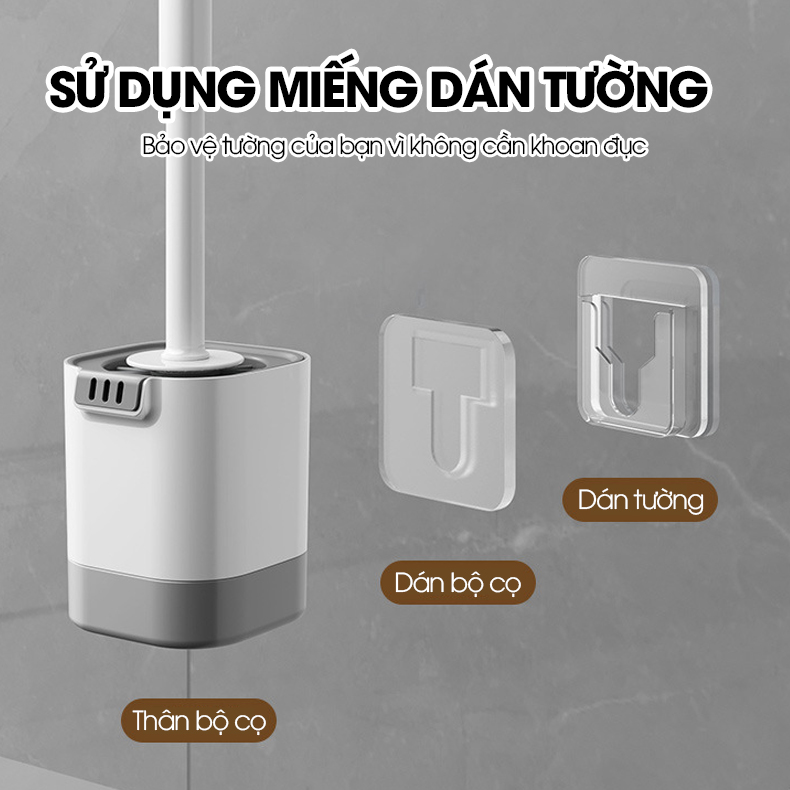 Cọ chà vệ sinh bồn cầu cán dài silicon gắn tường MT14 + tặng kèm kẹp gắp lông tóc