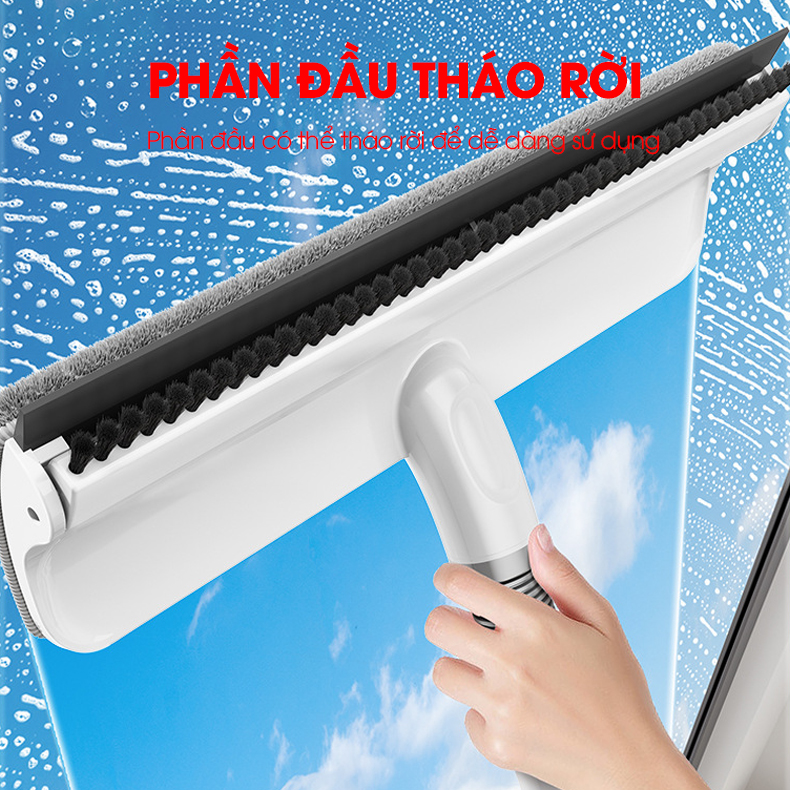 Cây lâu kính C10, lau cửa sổ kính kết hợp gạt nước và chà bùi bẩn + Tặng kèm 2 miếng lau thay thế