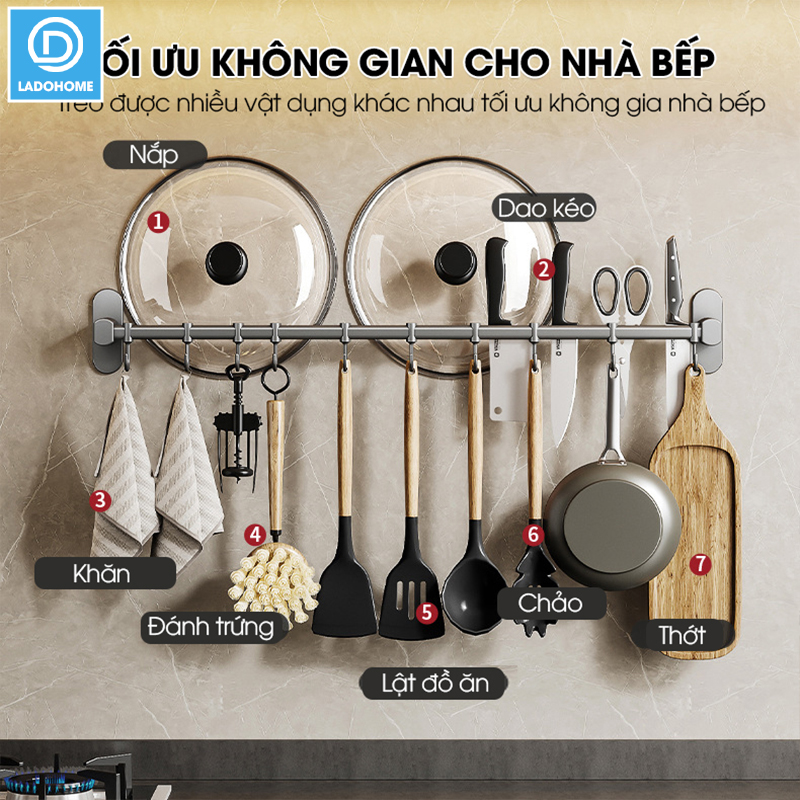 Móc treo nhà bếp đa năng có rảnh để dao và gác nắp nồi Nhôm Anod không rỉ RX08