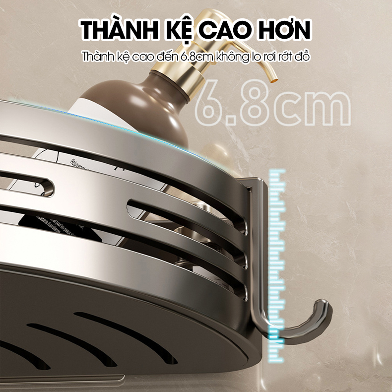 Kệ treo góc tường nhà tắm nhà bếp loại to miếng dán đôi LH-6636 Nhôm Anod không rỉ