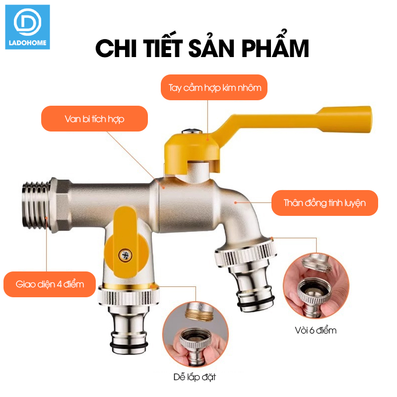 Vòi nước xả lưu lượng lớn cao cấp LD-9101, vòi xả hồ, vòi cho máy giặt, vòi nước ngoài trời sân vườn lõi to (Ren 21)