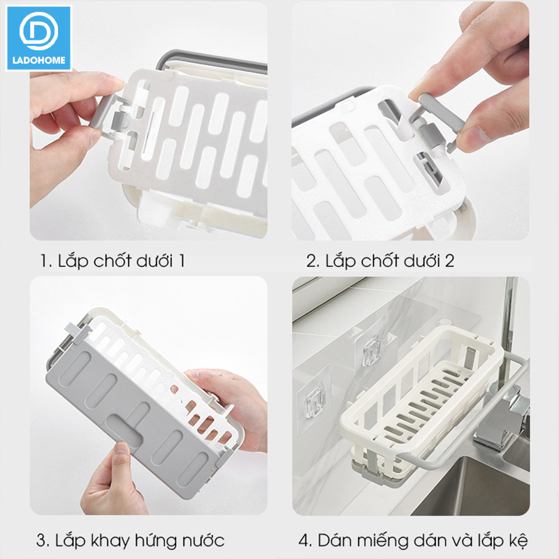 Kệ để dụng cụ rửa chén, giá để nước rửa chén bát treo tường có khay hứng nước LD-2468