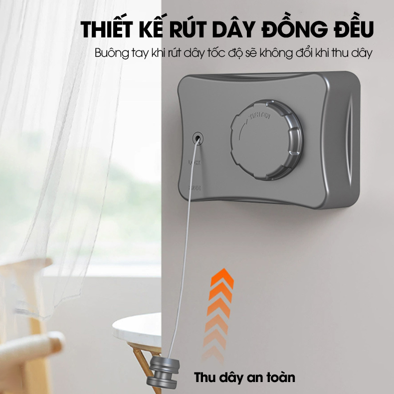 Dây phơi quần áo dây rút vô hình LH-6474 treo trong phòng tắm ngoài ban công ngoài trời dài tới 5.1m