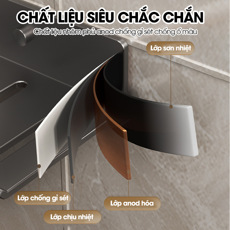 Kệ lắp bồn rửa mặt nhà tắm, giá để đồ trước gương LH-5588 Nhôm Anod không rỉ + tăng kèm keo dán + tắt kê ốc vít