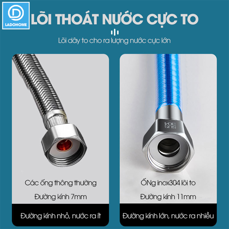 Ống cấp nước nóng lạnh SU10, ống nối cho bồn lavabo, bồn vệ sinh, máy giặt, máy nóng lạnh, inox 304 uốn cong tùy ý