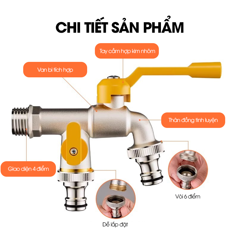 Vòi nước xả lưu lượng lớn cao cấp LD-9101, vòi xả hồ, vòi cho máy giặt, vòi nước ngoài trời sân vườn lõi to (Ren 21)